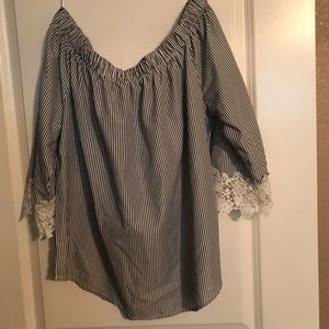 Off the shoulder striped shirt